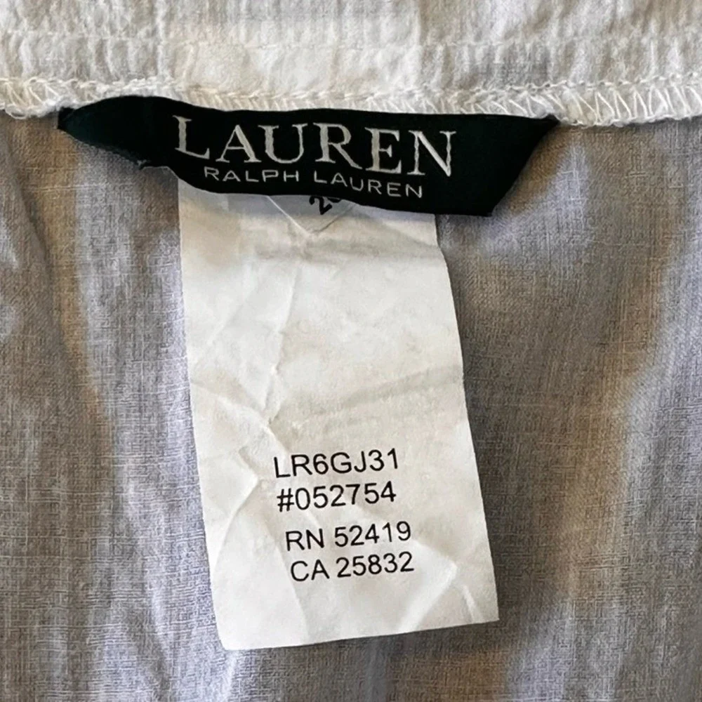 Lauren Ralph Lauren Cover Up Dress SZ LGE White Cotton Excellent Cotton V-neck